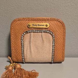 Juicy Couture Vintage Leather Wallet Tan/Pink W/ Rhinestone Trim